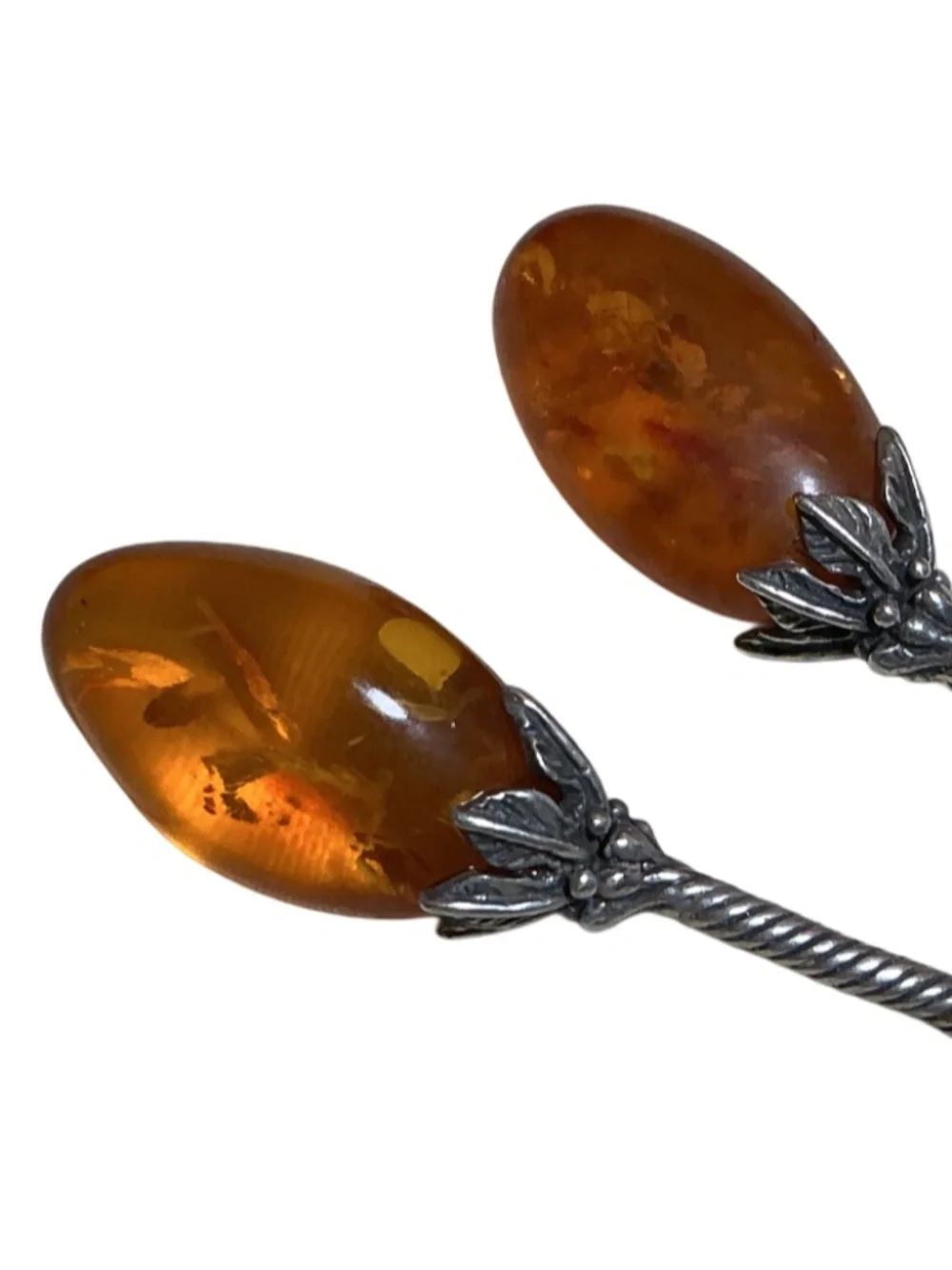 Vintage Genuine Amber Sterling Silver Drop Dangle Earrings 1.75